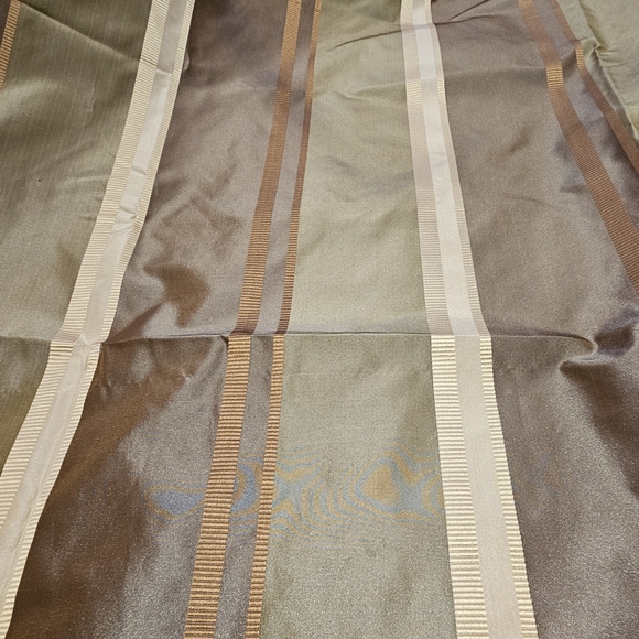 Two custom panels green taupe cream striped tafetta pleated lined drapes 56x95" - Picture 7 of 9